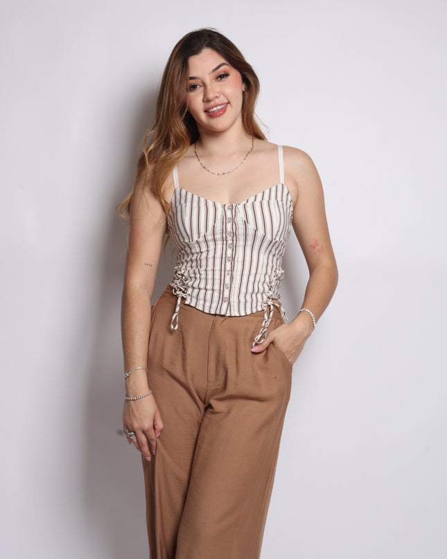 Blusa tipo corset de rayas.